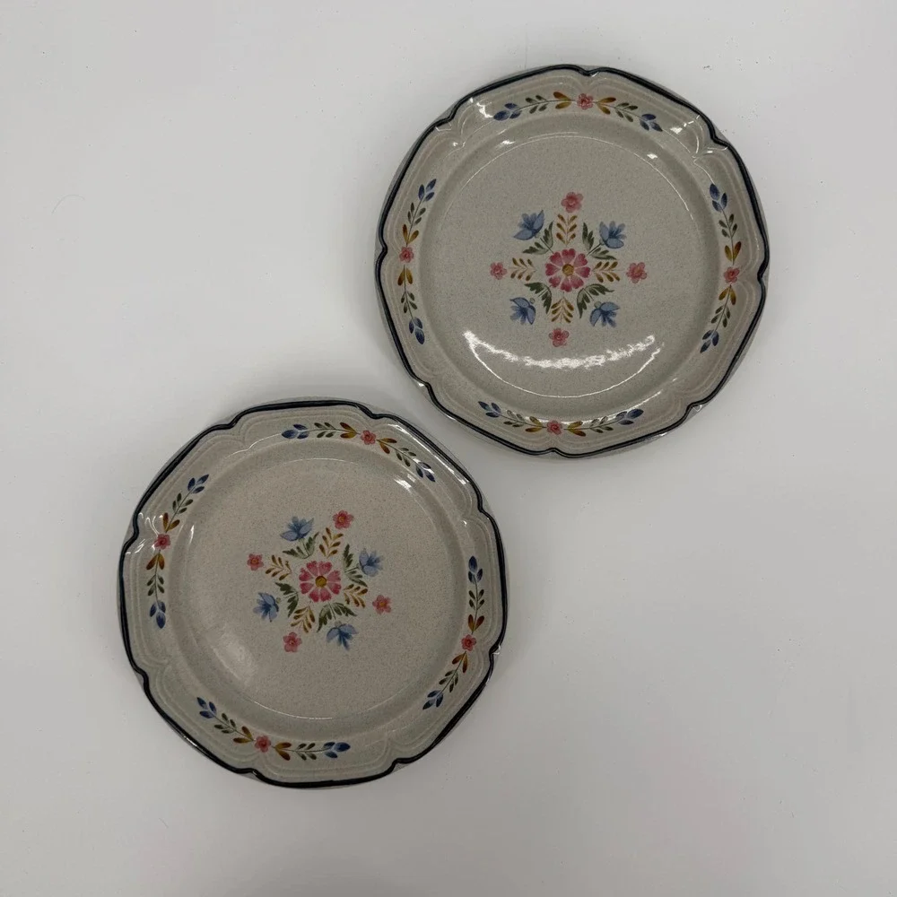 International American Patchwork Heritage Floral Stoneware Plates Set 2
